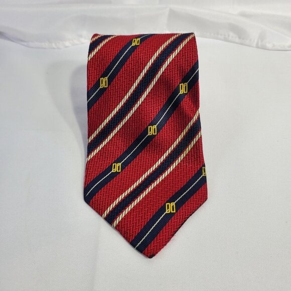 Daks London Red Striped Silk Mens Tie With Diagonal Patterns & "DO" Logo Necktie - Picture 5 of 6